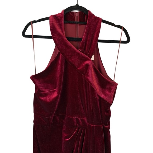 Belle Badgley Mischka Burgundy Halter Sheath asymmetrical Cocktail Dress. Size 6 - Picture 7 of 16